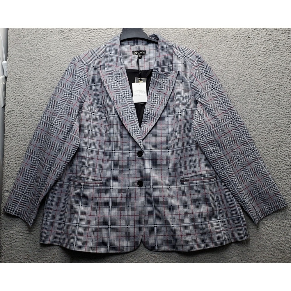 DG2 Diane Gilman Blazer Jacket Womens 2X Multi Plaid Single Breasted Peak Lapel
